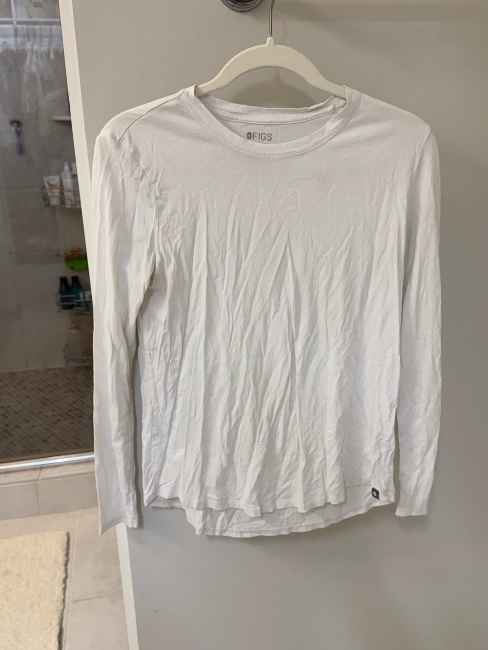 FIGS Long Sleeve Crew Neck Shirt - White